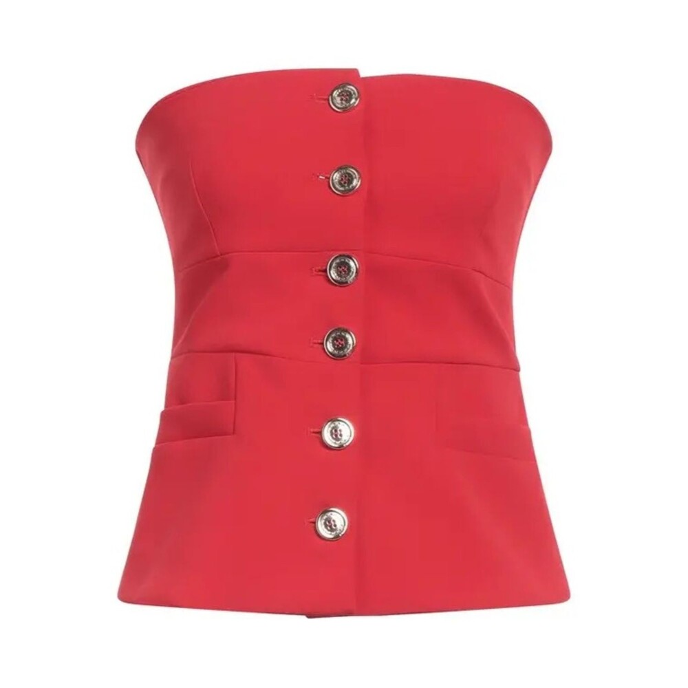 PINKO luxury Italian Designer size 6 Strapless Red Button-Front Bustier Top